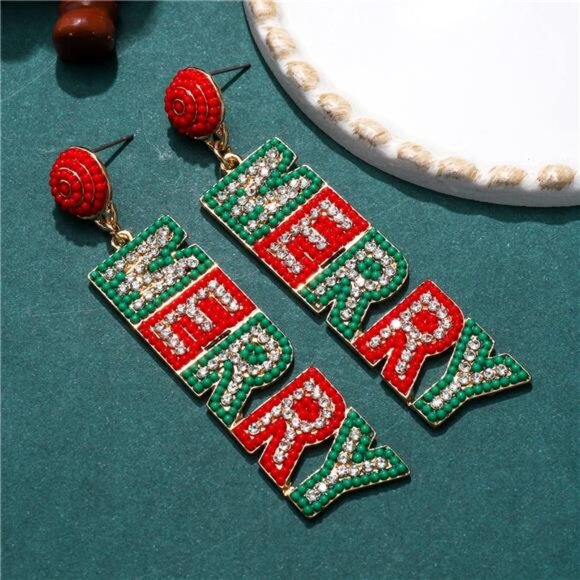 ✨ Beaded Christmas Letter Earrings | “Let It Snow” & “Jingle Bells” - Picture 4 of 4